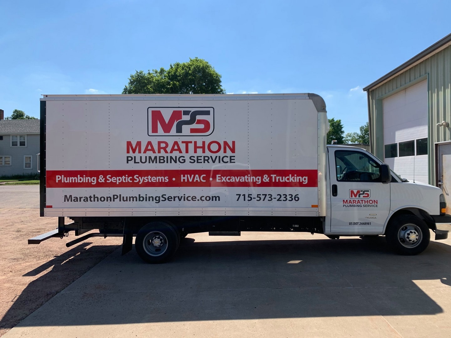 Marathon Plumbing Service box truck with company branding